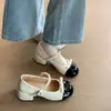 Zapatos de mujer de tacón grueso color block estilo francés nacarado 2026 nuevo verano tacón alto Mary Jane de ballet zapatos de cuero