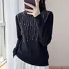 Cross2026 Outono/Inverno Novo Gola Meia-Alta Tricô Manga Longa Feminino Cor Sólida Miçanga Lantejou Strass Hotfix Pulôver Camisa Base Top