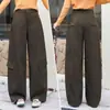 Calça de trabalho larga da moda feita sob medida para mulheres, novo estilo outono, cintura alta, com caimento elegante, efeito emagrecedor e bolsos grandes, estilo casual