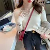 Suéter de punto blanco de manga larga con cuello en V, nueva colección otoño/invierno para mujer, suéter interior ajustado