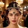 Accesorios para el Cabello de Moda Estilo Indio con Cristales Transfronterizos, Diademas Bohemianas Personalizadas con Pedrería, Cadena Elegante Retro para la Frente con Borlas