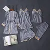 Pijama de Chiffon Cetim Feminino Outono e Verão Sexy Cinco Peças Estilo Seda Camisola de Alça Roupas de Casa