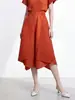 Calça wide leg Miyake com caimento de alta qualidade, cintura elástica, design assimétrico, corte solto, plus size, emagrecedora, comprimento médio, calça cropped