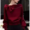 Suéter com Laço Estilo Francês Inspirado na Chanel 2026, Novo Outono e Inverno, Caimento Solto, Emagrecedor, Simples e com Textura, Tricô para Mulheres