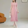 Vestido de Verano para Mujer Estilo Miyake con Acabado de Alta Gama, que Disimula el Vientre, Corte Holgado, Escote en V Adelgazante, Vestido con Flecos de Perlas, Elegante Vestido de Corte A