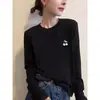 Camiseta de Manga Larga con Cuello Redondo y Canalé Versátil para Mujer, Adecuada para Primavera, Otoño e Invierno, Corte Regular para el Trabajo