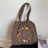 Bolsa de Mano Retro Estilo Bosque Bordado de Hongos Nylon Gran Capacidad Bolsa de Hombro con Cordón Estudiante Viaje Diario
