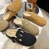Pantuflas Peludas para Mujer, Nuevo Estilo Otoño e Invierno, Suela Plana, para Mujeres Embarazadas, Fáciles de Poner, Punta Cerrada, Media Pantufla, Zapatos Estilo Birkenstock con Forro de Felpa