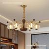 Lustre Retrô Americano Chinês de Luxo Leve para Sala de Estar Lâmpada de Ambiente de Alto Padrão Lâmpada de Sala de Jantar de Vidro Estilo Francês Meio do Século