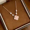Popular Dulce y de Moda Rosa Flor de Cuatro Hojas Circonita Cadena para Clavícula para Mujer Versátil Gama Alta Simple Lujo Ligero Collar