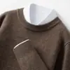 Suéter de Cachemira para Hombre Cuello Redondo Jacquard Engrosado 2026 Otoño e Invierno Nuevo Color Sólido Estilo Coreano Camiseta Base de Punto