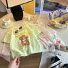 Camiseta Infantil Casual Desenho Animado Verão Novo Verão Mangas de Proteção Solar Falso Duas Peças Meninas Manga Curta Algodão T-Top Roupa Infantil