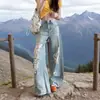 Jeans anchos de pierna recta desgastados azul claro para mujer, otoño, corte holgado, desgastados, adelgazantes, vintage, calle alta, pantalones rectos