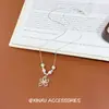 Colar de Prata com Flores de Pérolas, Estilo Coreano, Fresco e Discreto, Simples e Versátil, Moderno para o Dia a Dia, Design Exclusivo de Nicho, Corrente para Clavícula