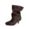 Estação Europeia Elegante Sexy Fivela de Cinto Botas Empilhadas 2026 Outono/Inverno Salto Fino Salto Alto Bico Quadrado Couro Genuíno Botas Soltas no Tornozelo Femininas