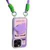 Portatarjetas con Cordón Funda para Teléfono Móvil Monstruo Morado Pequeño Adecuado para Apple 17Pro Celebridad de Internet Moda Pulsera Linda Funda para Teléfono Móvil