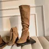 Botas Apiladas Gruesas Color Caqui para Mujer Otoño/Invierno 2026 Nuevas Botas Largas de Tacón Alto Adelgazantes Botas de Tacón Grueso de Caña Alta