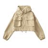 Chica hot europea y americana Otoño Corea del Sur chaqueta con capucha casual personalizada cordón doble bolsillo con capucha top estampado