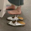 Mules Planos Retro Franceses Dorados de Punta Cerrada para Mujer, Mules Suaves de Verano para Mujer, Pantuflas Exteriores de Suela Suave 2026 Plateado