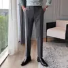 Pantalones Casuales para Hombre Estilo Coreano Modernos Rectos Cortos Ajustados Cónicos Pantalones de Vestir para Hombre Pantalones Formales de Negocios Británicos