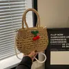 Bolso Cruzado de Paja Dulce Único para Niños para Vacaciones en la Playa, Bolso Versátil de Cereza Hecho a Mano para Niñas, Bolso de Mano Elegante