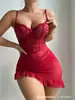 Exportação Europeia e Americana Tamanho Grande Sexy Lingerie Sexy Renda Transparente Saia de Quadril Tanga com Suspensório de Tela Conjunto de Camisola