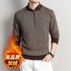 Novo Suéter de Lã Espesso Masculino Contém Lã de Ovelha Inverno Mais Veludo Gola Meia-Alta Tamanho Grande Meia-Idade Suéter Malha Masculino