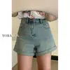 Shorts Jeans Azul Claro para Mulheres, Cintura Alta, Finos de Verão, Tamanho Grande, Gordinhas, Pequenos, Magros, Silhueta Triângulo Invertido, Hot Pants em Linha A