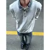 Sudadera con Capucha de Dos Piezas Falsas con Solapa a Cuadros para Primavera/Otoño 2026, Unisex, Holgada, Hombros Caídos, Tendencia de Moda