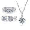 Juego de joyas anillo de plata esterlina S925 anillo de moda redondo de circonita fila Diamante estilo europeo y americano nicho collar juego de tres piezas