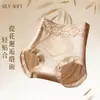 # 2548 # Panties sin costuras de tiro alto con control de abdomen, tacto nude, encaje, estilo chino, ropa interior levanta glúteos para mujer, entrepierna antibacteriana de seda de morera 10A