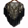 Chal Pequeño de Lentejuelas con Borlas Nueva Capa Abrigo Cubre-todo Malla Delgado Versátil Cárdigan Pequeño para Combinar con Qipao Vestidos de Noche