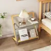 Estante de Almacenamiento de Mesita de Noche, Mesa Lateral de Dormitorio de Vidrio Templado para el Hogar, Estante de Almacenamiento, Mesa de Esquina, Mesa de Café Lateral para Sofá de Sala de Estar, Mesa Pequeña