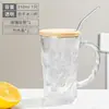 Vaso de Vidrio con Asa Patrón Glaciar, Vaso para Beber de Aspecto Elevado con Tapa, Taza de Té con Cuchara, Taza de Café de Gama Alta para Mujer