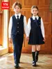 Conjunto de uniforme escolar primário para meninos e meninas, uniforme de classe estilo faculdade, uniforme de jardim de infância, traje para coro e apresentador da temporada de formatura infantil