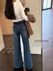 Suxinlan/YOUMO Estilo Lujo Ligero Otoño/Invierno Elástico en Cuatro Direcciones con Felpa Jeans Microcampana para Mujer Z6208-7 (con cinturón)