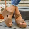 Sandalias de cuña de suela gruesa de talla grande con pedrería, Zapatos de mujer de punta abierta para playa de verano retro 2026, En stock en Temu