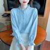 Roupas Femininas Novas Primavera e Outono 2026, Camisa Elegante e Rejuvenescedora com Gola Franzida, Blusa Jacquard da Moda de Manga Longa Feminina, Estilosa