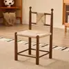 Silla de Comedor de Madera Maciza y Ratán Vintage de Diseñador Estilo Retro Francés Silla de Escritorio de Ratán Silla de Ocio para Casa de Huéspedes Cafetería