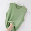 Camisola blanca para mujer, ropa interior de verano, camiseta básica sin mangas de punto de seda helada, top corto ajustado slim-fit para llevar por fuera