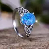 Anillo de Banda Anular Hueco Nudo Celta Transfronterizo Rongxing Anillo para Mujer Estilo Étnico Retro con Piedra Principal Ovalada