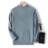 Suéter Masculino de Lã com Gola Redonda Semi-Alta, Caimento Solto, Pulôver Casual de Tricô de Lã para Negócios, Dropshipping Disponível