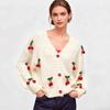 Cárdigan decorativo tridimensional de cereza, suéter holgado de moda para mujer, cuello versátil, ropa exterior de otoño, prendas de punto de alta gama para mujer