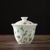 Ning Xuan - Cuenco de porcelana de jade transparente con burbujas, cerámica Dehua, porcelana blanca, tres Cai, con tapa, para té, actividades de regalo, logotipo personalizado
