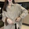 Nova Camisa Vertical Listrada para Mulheres Primavera e Outono 2026, Manga Longa, Design Único, Camisa Camada Estilo Retrô de Hong Kong para Mulheres