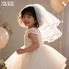 Velo corto de dobladillo de dos capas para niña de las flores, dama de honor, niña, actuación de jardín de infantes, cumpleaños de bebé, velo de princesa