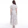 Ropa de Mujer de Comercio Exterior Toma Real: Vestido de Encaje Francés Estilo Suave de Manga Corta con Cuello Alto de Pie de un Solo Botón Ceñido a la Cintura Adelgazante de Línea A