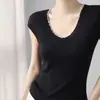 Nuevo chaleco de punto para mujer de verano, cuello en U, manga corta, corte ajustado, sin botones, suave y moderno, top sin mangas, ligero