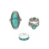 Anillo de nudillos ovalado estilo vaquero western vintage transfronterizo con incrustaciones de turquesa, anillo estilo bohemio artístico nostálgico