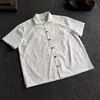 Camisa Masculina de Manga Curta em Mistura de Acetato de Verão Gola Cubana Cor Sólida Solta Casual Versátil Camisa de Meia Manga T Curto Branco